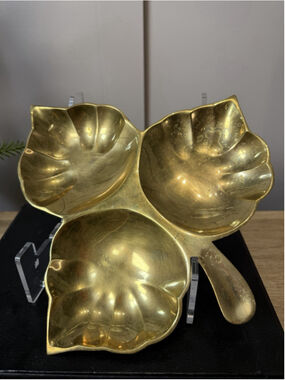 Solid Brass HandmadeNut Candy Dish Bowl Three Section Design Made In India 10.5"